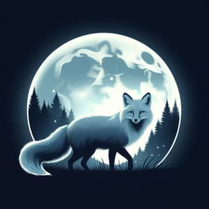 Serene Full Moon Scene with Fox in Silver Glow