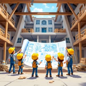 Kids Building a School: Disney Animation Style