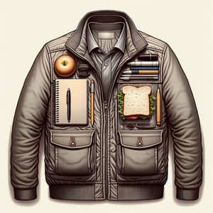 Realistic Jacket with Notebook, Pen, Sandwich & Pencil in Pocket