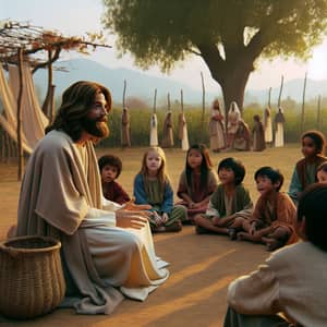 Traditional Depiction of Jesus Engaging with Children