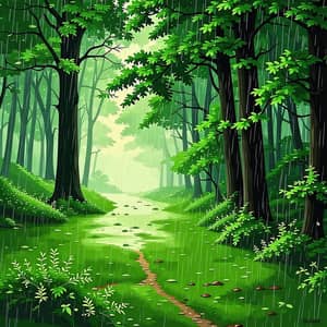 Green Forest Rain: Serene Nature Setting