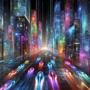 Abstract Futuristic City Skyline in Neon Lights