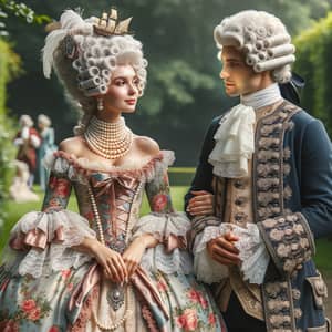 18th-Century French Aristocracy Scene in Lush Garden