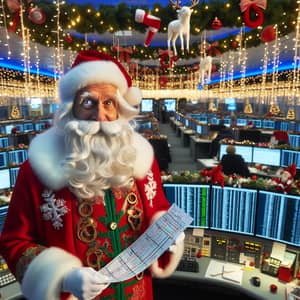 Festive Santa Claus Pilot at Christmas Flight Dispatch Office