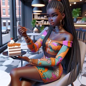 3D Animated Image: Tall Black Girl with Long Braids in High-Fashion Clothes