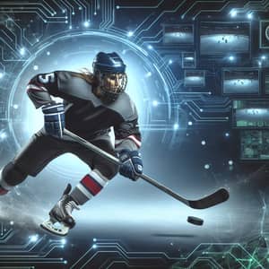 High-Tech Electronic Elements with Hockey Player in Action