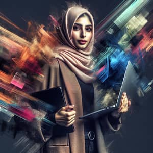 Confident Middle-Eastern Woman with Computer and Tablet - Digital Energy