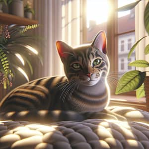 Lovely Housecat Relaxing in Comfort | Black & Brown Tabby Cat