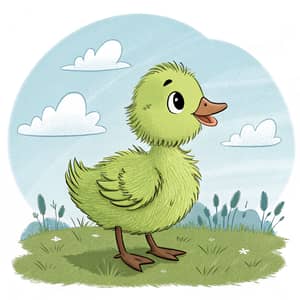 Cartoony Green Duck with a Small Feather