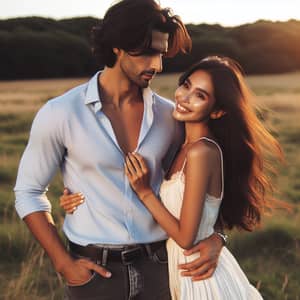 Romantic Sunset Moment in Grass Field | Couple in Love