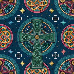 Surrealist Celtic Cross Folk Art Pattern