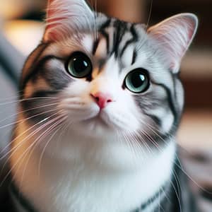 Medium-Sized Domestic Cat with Striped Grey and White Coat