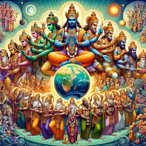 Indian Gods Holding Up Earth: Vivid Artistic Representation