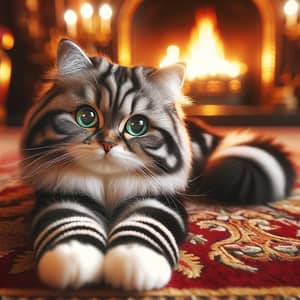 Captivating Green-Eyed Short-Haired Cat Relaxing by Fireplace