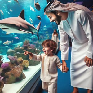 Father and Son Enjoy Aquarium Adventure