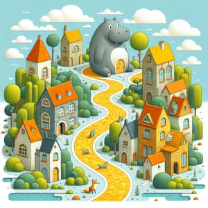 Enchanting Village of Anthropomorphic Animals with Hippopotamus and Fox