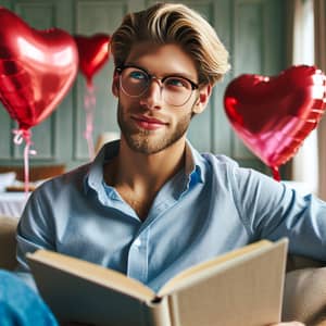 Studious Young Man in Blue Shirt with Stylish Glasses