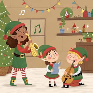 Magical Elves in Santa's Workshop Illustration