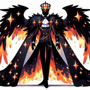 Towering Fiery Character in Hazbin Hotel Style - Ars Goetia Crown & Fiery Wings