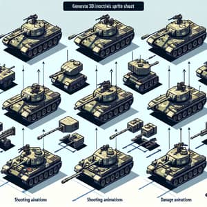 3D Isometric War Tank Sprite Sheet | Video Game Animation