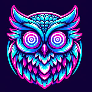 Funny Neon Owl with Spiral Eyes in Anime Style