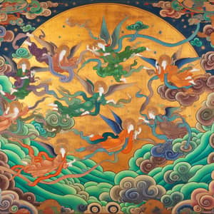 Dunhuang Style Heavenly Beings in Flight