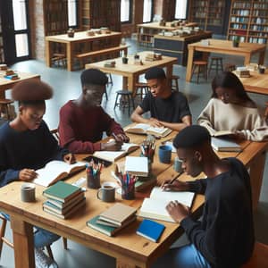 African Students Studying in a Library Environment