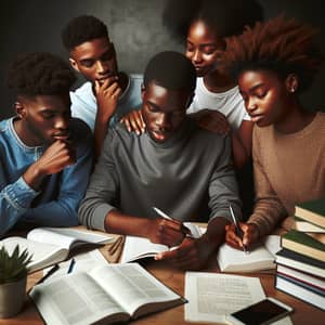 5 Black African Students Engaged in Group Study