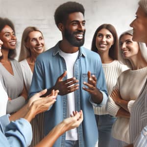 Charismatic Black Man Surrounded by Attentive White Women