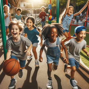 Diverse Children Playing in Sunlit Park