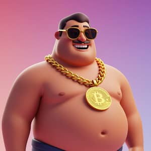 Rich Animated Man with Bitcoin Pendant