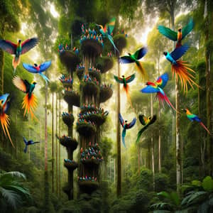 Colorful Paradise Birds in luscious Indonesian Rainforest