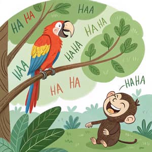 Funny Parrot and Laughing Monkey