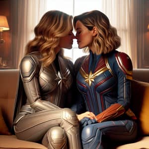 Unique TV Series-Inspired Female Superheroes Kissing on Couch