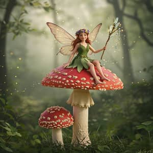 Enchanted Fairy on a Fly Agaric Mushroom