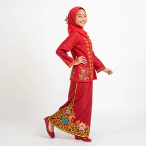 Malay Girl in Traditional Red Kebaya