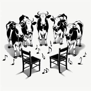 Whimsical Cows in Black and White Art