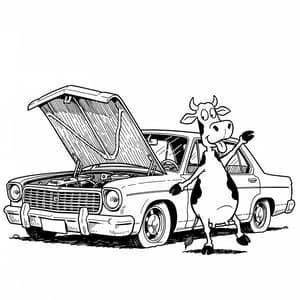 Whimsical Hitchhiking Cow Art