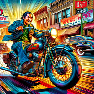 Dynamic Vintage Motorcycle Ride in Layton Utah - Comic Illustration