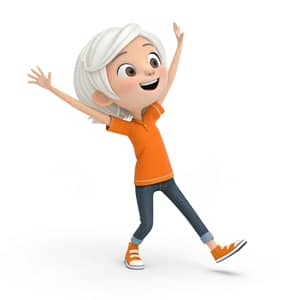 Joyful 3D Animated Caucasian Girl in Orange T-Shirt