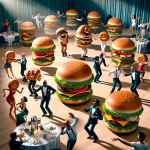 Dancing Hamburgers at Lively Party