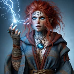 Red-Haired Female Dwarf Sorceress with Rune Tattoos