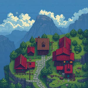 Pixelated Medieval Village - Top Down Game Art