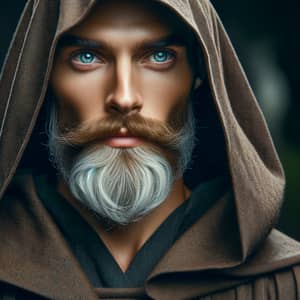 Monk in Robe with White Beard and Blue Eyes