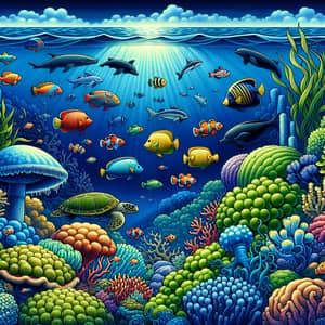 Vivid Underwater Scene with Tropical Fish and Marine Life