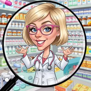 Blonde Pharmacist Caricature Art