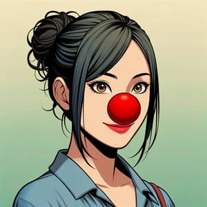 Charming Woman with Clown Nose - Anime Style