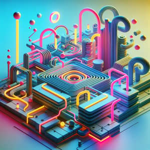 Surreal Neon Trap Scene: Minimalist Labyrinthine Design