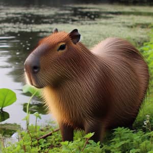 Capybara in Natural Habitat - Peaceful Rodent by Water