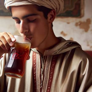 Moroccan Individual Enjoying Tea with Fizzy Drink